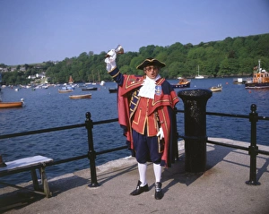 Town crier in action, Fowey, Cornwall Town crier in action, Fowey, Cornwall