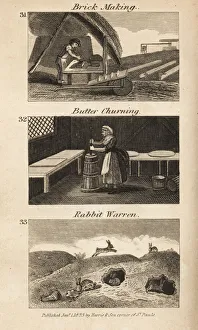 Trades in Regency England. Brick making, butter churning Trades in Regency England. Brick making, butter churning