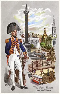 Lord Nelson Prints: Trafalgar Square Print circa 1950 featuring Lord Nelson