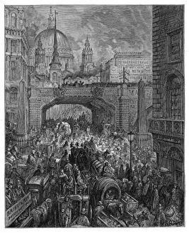 Old London Street Life Prints: Traffic on Ludgate Hill