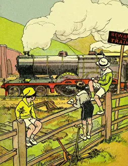 Vintage Train Enthusiasts Prints: Train spotters