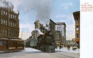 Train in street, Syracuse, New York State, USA Train in street, Syracuse, New York State, USA