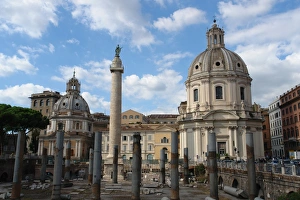 Trajans Column and St Peters Basilica, Rome, Italy Trajans Column and St Peters Basilica, Rome, Italy