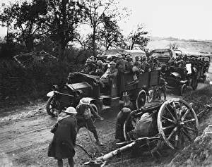 British Troops on a Lorry Passing an 18 inch Gun Print