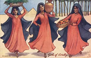 Arabian Women Carrying Fruit and Wine Print circa 1908
