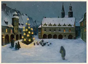 Snow Covered Trees Prints: Tree in Town Square