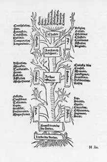 The Tree of Vices Print: A woodcut depiction of the Seven Deadly Sins