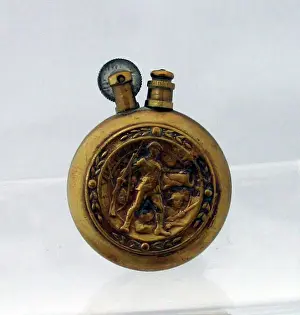 Prints of Round Trench Art lighter with officers button on either side World War I Prints: WW1 Round Trench Art Lighter Print with Officers Button