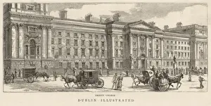 Prints of TRINITY COLLEGE DUBLIN Horses and carriages and students going about their business in the university ground Dublin Prints: Trinity College Dublin Print: 19th-Century University Scene