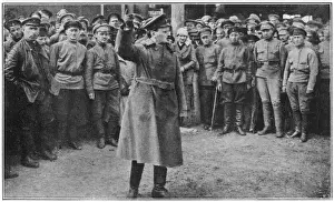 Russian Leader Prints: Print of Leon Trotsky haranguing soldiers in 1920