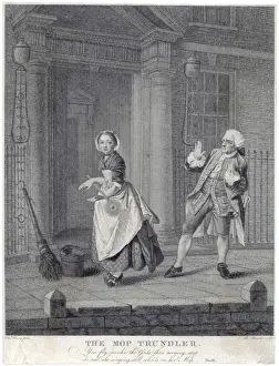 Victorian Era Domestic Scene Prints: Trundling a Mop