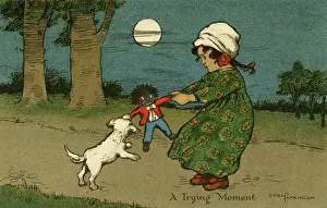 Early 20th Century Print of Girl and Terrier