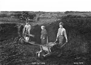 Turf Cutting Print, Northern Ireland, Early 1900s