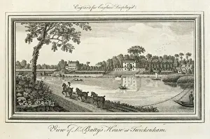 Twickenham Print: Barge Tugged by Three Horses Across the Thames