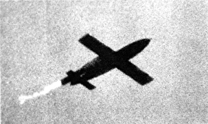 V-1 Flying Bomb in flight; Second World War, 1944 V-1 Flying Bomb in flight; Second World War, 1944
