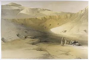 Prints of Entrance to the Valley of the Kings, where many Pharoahs were laid to rest. It was here that Howard Carter discovered the un-robbed tomb of Tutankhamun in 1922. Date: 1848 Ancient Egypt Prints: Valley of the Kings Entrance Print, 1848