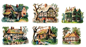 Various buildings on six Victorian scraps Various buildings on six Victorian scraps