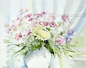 Window Flower Arrangement Prints: Vase of flowers on window ledge