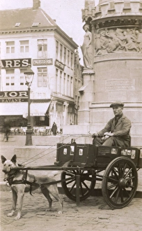 Vendor with dog cart, Market Square, Bruges, Belgium Vendor with dog cart, Market Square, Bruges, Belgium