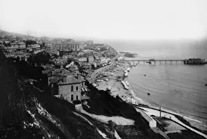 Ventnor Beach Print, 1881: Aerial View with Bathing Machines
