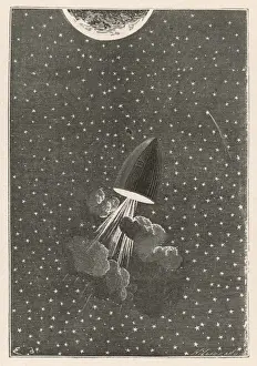 Verne's "Round the Moon" Print: One Hour from the Moon