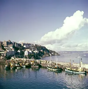 Vessels in Brixham Harbour, Devon Print circa 1980s