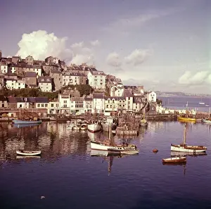 Vessels in Brixham Harbour, Devon Print circa 1980s