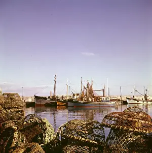Vessels in Brixham Harbour, Devon Print circa 1980s