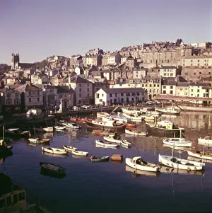 Vessels in Brixham Harbour, Devon Print circa 1980s