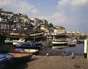 Vessels in Brixham Harbour, Devon Print circa 1980s