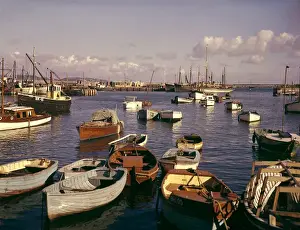 Vessels in Brixham Harbour, Devon Print circa 1980s