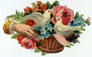 Victorian Chromolithograph Scrap - Doves and flowers Victorian Chromolithograph Scrap - Doves and flowers