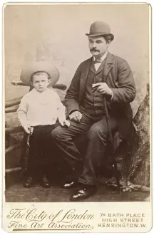 Historical Family Portraits Prints: Victorian father and son in studio setting