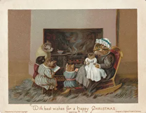 Victorian Greeting Card - Kittens Bedtime Story Victorian Greeting Card - Kittens Bedtime Story