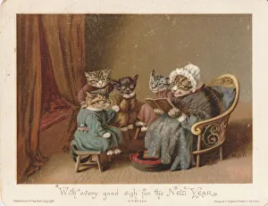Victorian Greeting Card - Kittens Story Time Victorian Greeting Card - Kittens Story Time