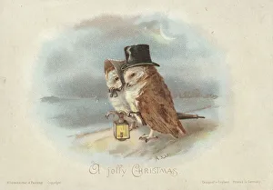 Victorian Greeting Card - Owls with Lantern Victorian Greeting Card - Owls with Lantern