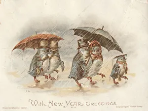 Victorian Greeting Card - Penguins in the Rain Victorian Greeting Card - Penguins in the Rain