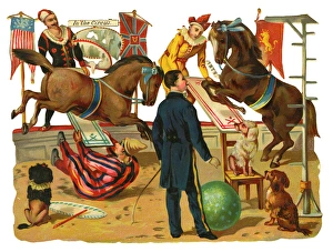 Victorian Scrap, circus ring with performers and animals Victorian Scrap, circus ring with performers and animals