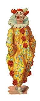 Victorian Scrap, clown in red and yellow costume Victorian Scrap, clown in red and yellow costume