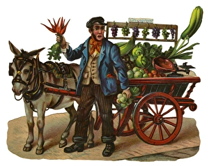 Victorian Scrap, man with vegetable cart Victorian Scrap, man with vegetable cart