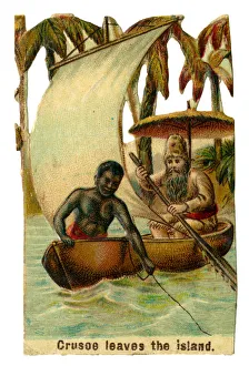 Victorian scrap, Robinson Crusoe leaves the island Victorian scrap, Robinson Crusoe leaves the island