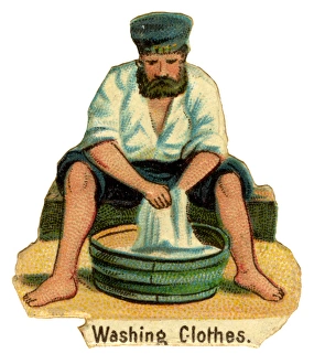 Victorian Scrap - Washing Clothes in the Navy Victorian Scrap - Washing Clothes in the Navy