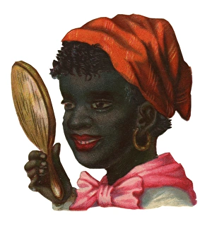 Victorian Scrap, woman looking in hand mirror Victorian Scrap, woman looking in hand mirror