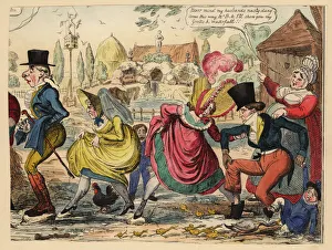 Victorian tourists wading through dung on a farm Victorian tourists wading through dung on a farm