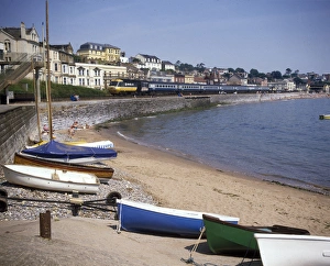 View of cove with boats and train, Dawlish, Devon View of cove with boats and train, Dawlish, Devon
