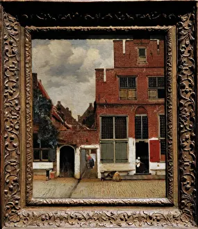 Prints of Johannes Vermeer (1632-1675). Dutch painter. View of Houses in Delft, Known as The Little Street, c. 1658. Rijskmuseum. Amsterdam. Netherlands Netherlands Prints: Johannes Vermeer's View of Houses in Delft Print, c. 1658