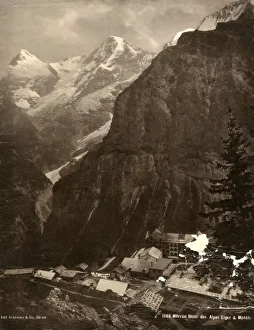 View looking down on the Murren Hotel, Switzerland View looking down on the Murren Hotel, Switzerland