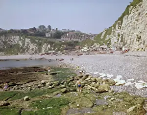 View along the shingle beach at Beer, East Devon Print 1960s