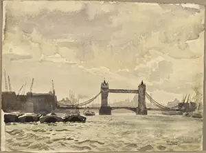 Barges On The Thames Prints: View of Tower Bridge from the Thames