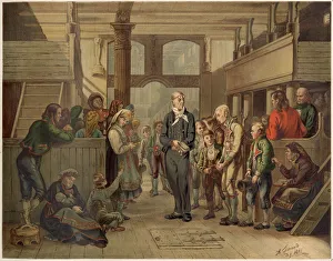 The village schoolmaster conducts a public catechism in Hitterdal church Date: 1845 The village schoolmaster conducts a public catechism in Hitterdal church Date: 1845